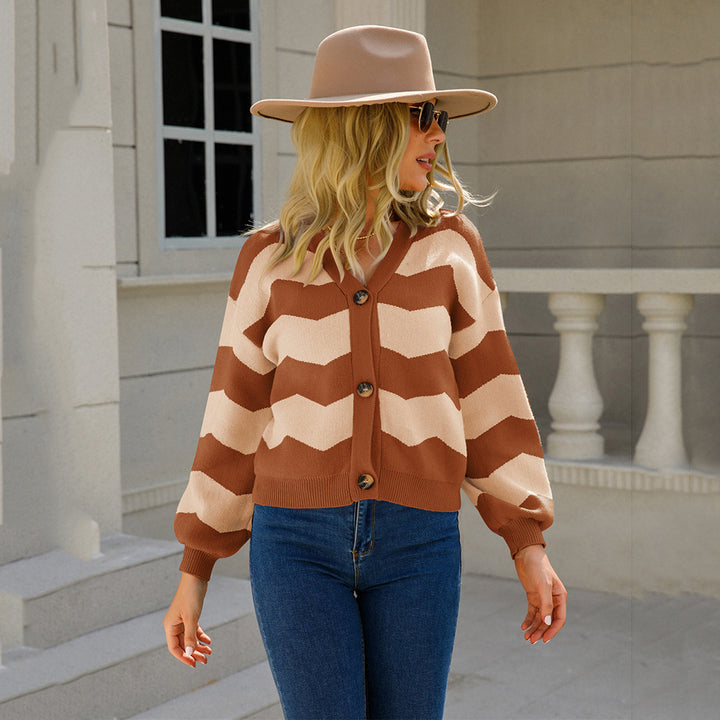 Damen modische Strickjacke mit Chevron-Muster Drune