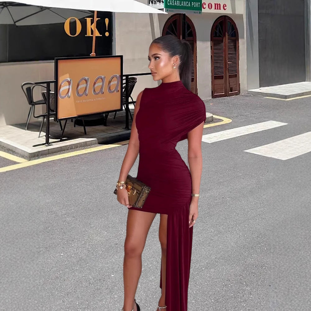 Damen Couture-Minikleid mit asymmetrischem Schnitt und Raffungen Drune
