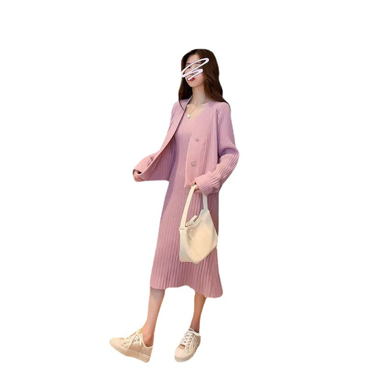 Damen Strickensemble mit elegantem V-Ausschnitt und dekorativem Cardigan Drune