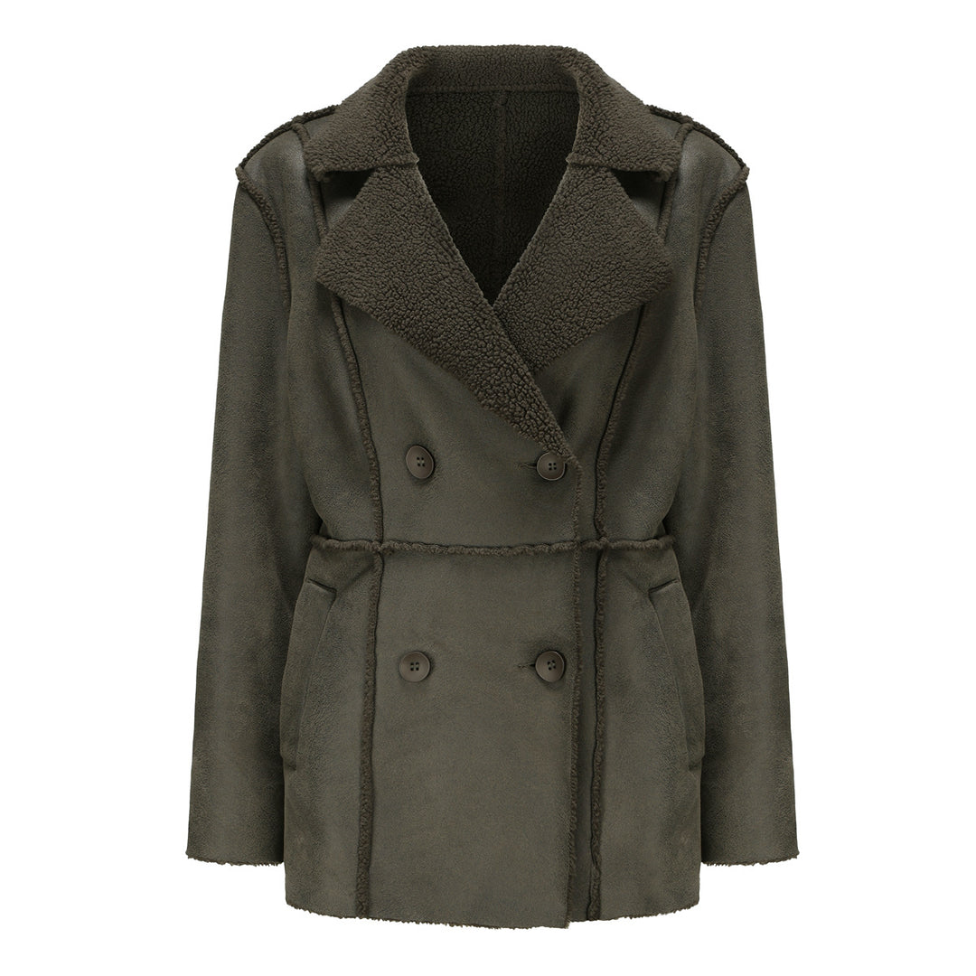 Damen modische Übergangsjacke mit kuscheligem Innenfutter und breitem Reverskragen Drune