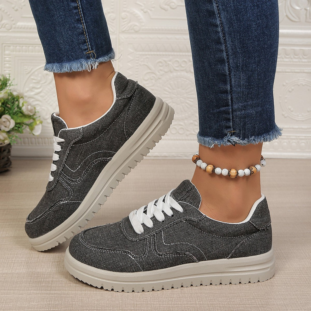 Damen lässige Denim-Sneaker mit gepolstertem Komfortfußbett und profilierter EVA-Laufsohle Drune