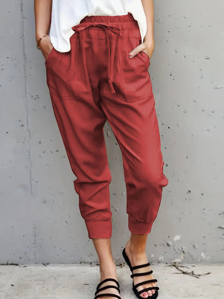 Damen nan lässige tapered Leinenhose mit elastischem Bund und Bündchen Drune