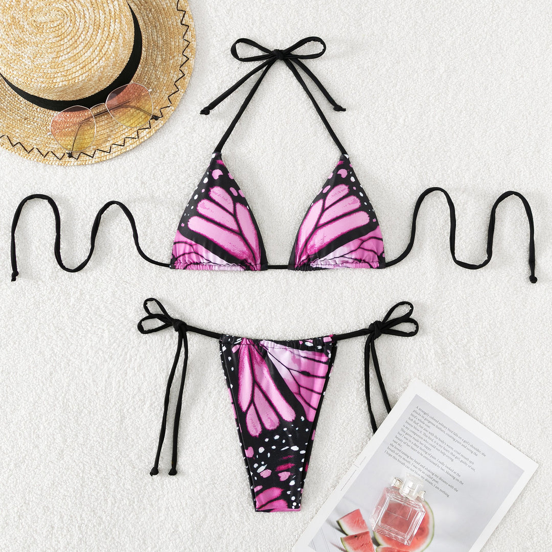 Damen Triangel-Bikini mit Schmetterling-Design und verstellbaren Bändern Drune