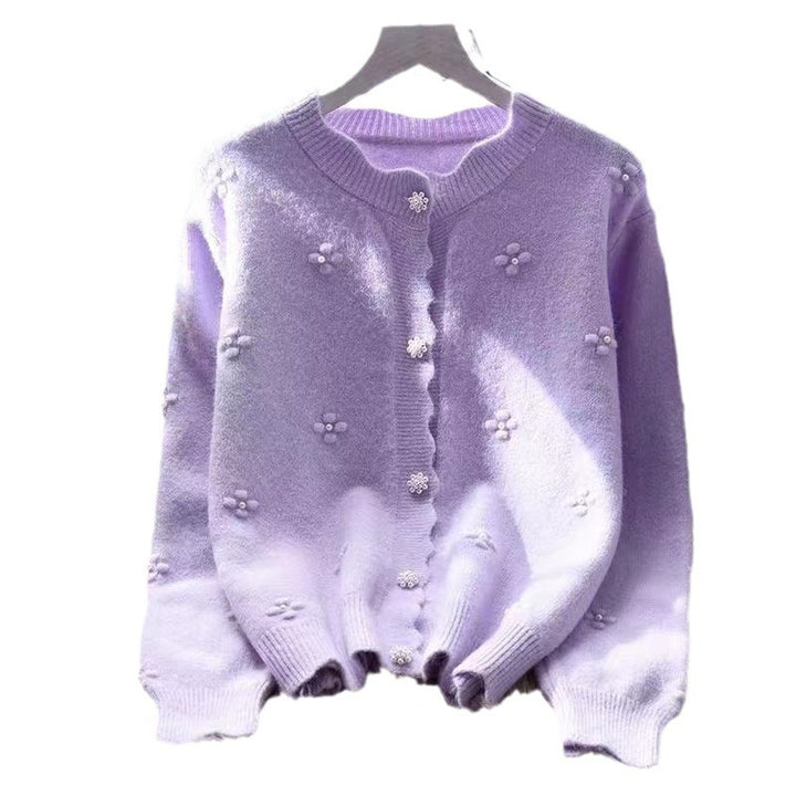 Damen kuschelige Strickjacke mit Blumenapplikationen Drune