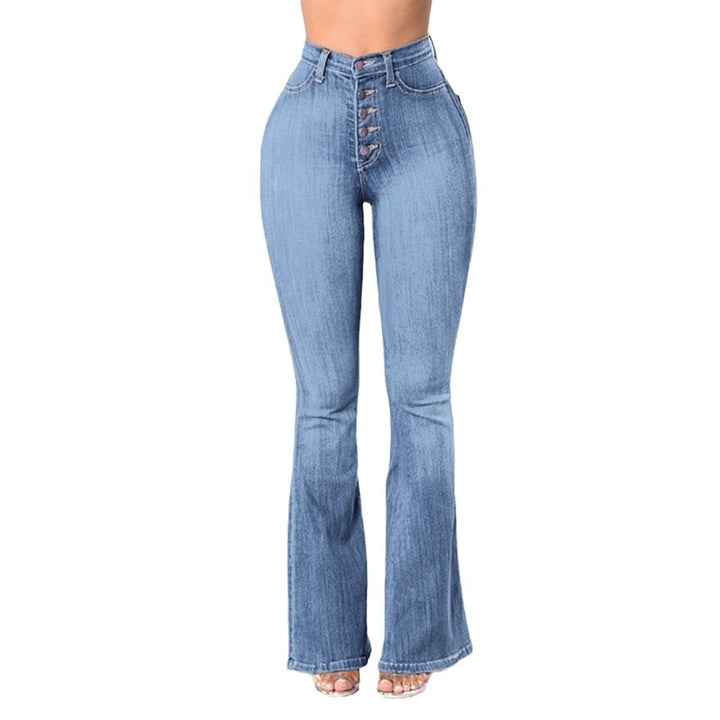 Damen nan hochgeschnittene Bootcut-Jeans mit sichtbarer Knopfleiste, figurformendem Stretch und schlankem Oberschenkel Drune