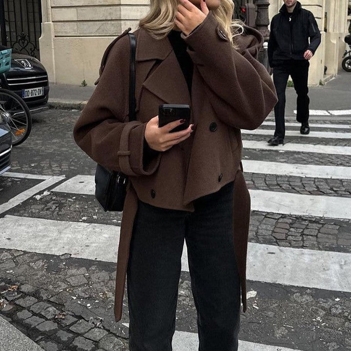 Damen modische cropped Jacke im Trench-Stil Drune