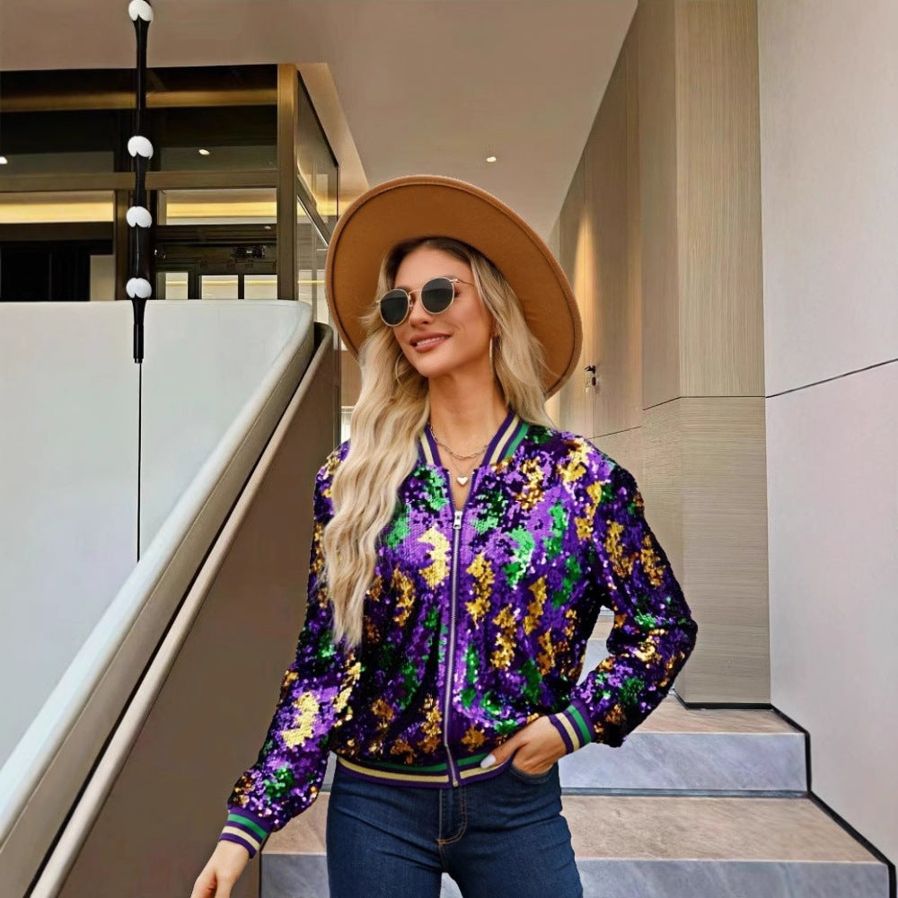 Damen Pailletten-Bomberjacke mit sportivem Schnitt Drune
