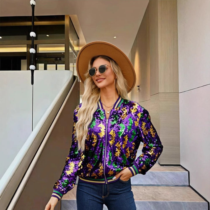 Damen Pailletten-Bomberjacke mit sportivem Schnitt Drune