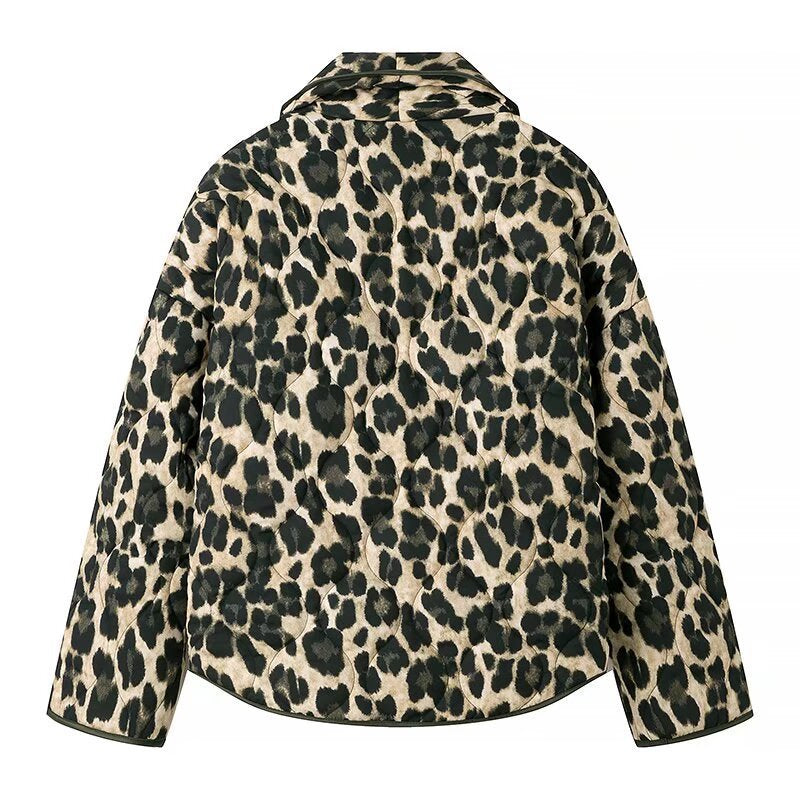 Damen Stilvolle Leopardenmuster Steppjacke Drune