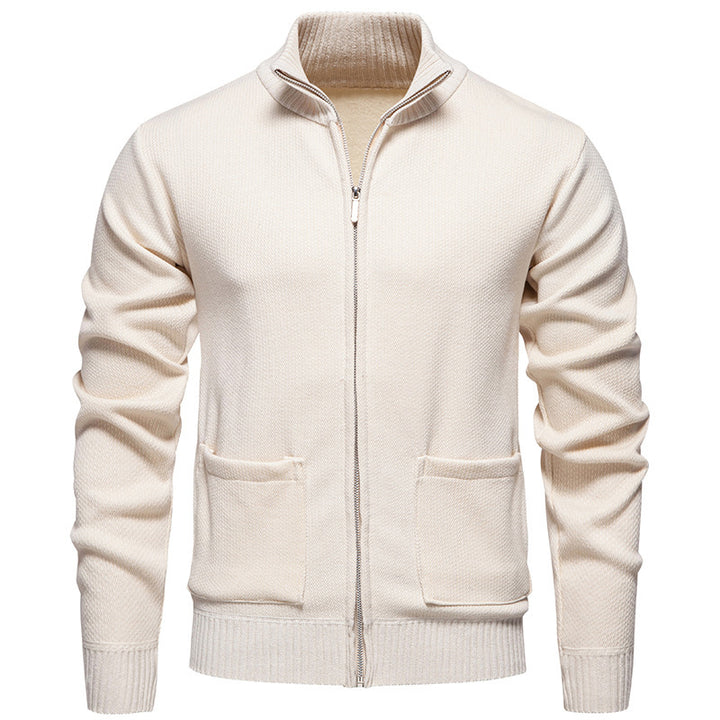 Herren lässige Strickjacke mit hohem Kragen und praktischen Taschen Drune