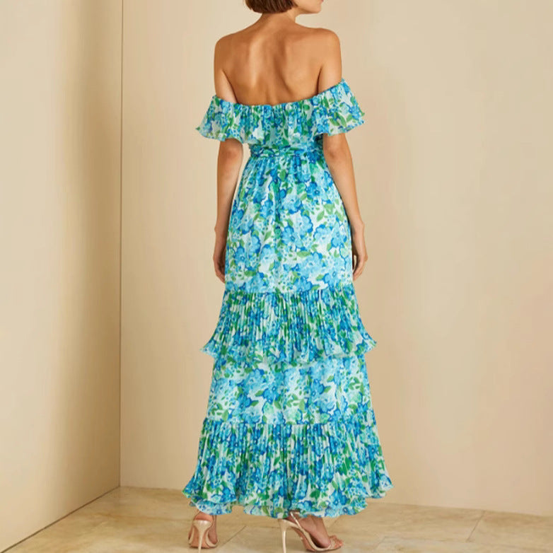 Damen Maxikleid mit voluminösen Rüschendetails und floralem Print Drune