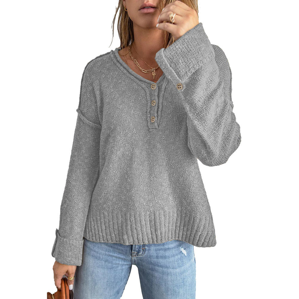 Damen Grober Strickpullover mit Knopfleiste und weitem Schnitt Drune