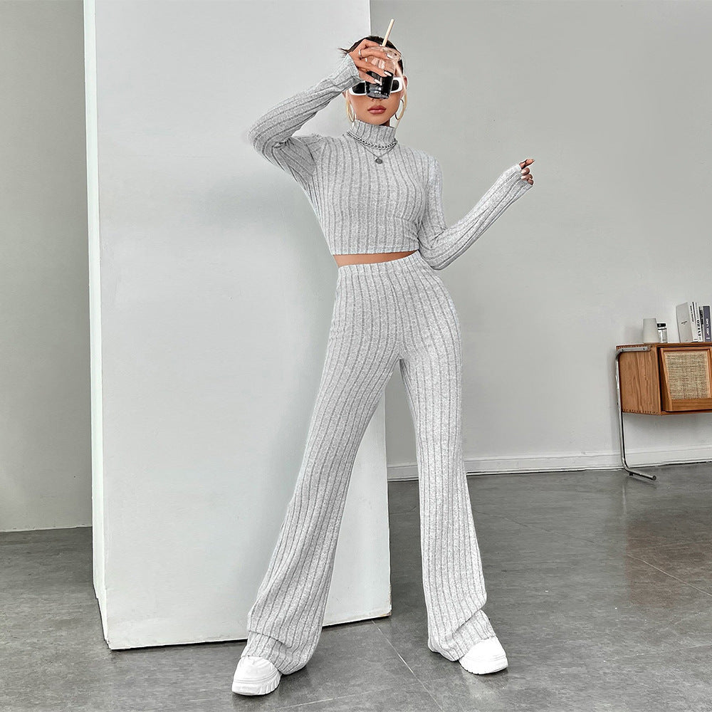 Damen Cropped Pullover mit hoher Taille und weitem Bein Drune