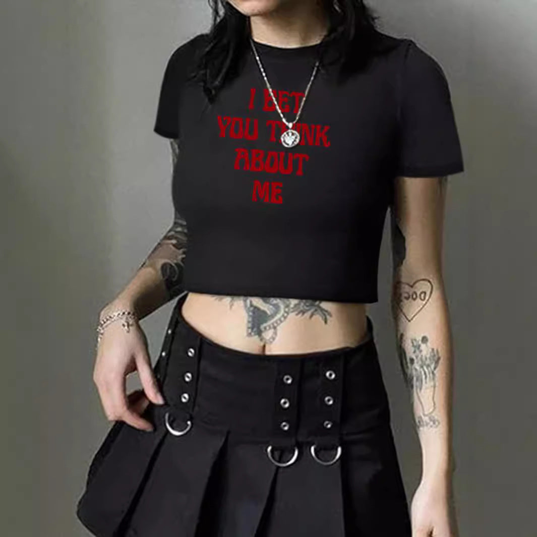 Damen Crop-T-Shirt mit kreativem Comic-Motiv Drune