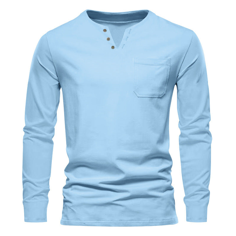 Herren Langarm-Henley-Shirt mit praktischen Knopfdetails und Brusttasche Drune