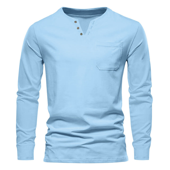 Herren Langarm-Henley-Shirt mit praktischen Knopfdetails und Brusttasche Drune