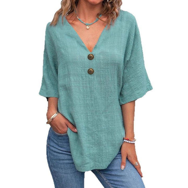 Damen V-Ausschnitt Bluse mit Knopfdetails Drune