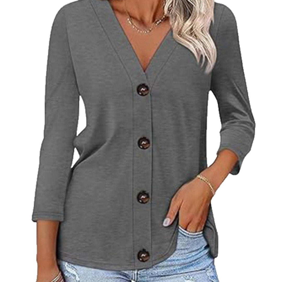 Damen Bluse mit V-Ausschnitt und Knopfleiste Drune