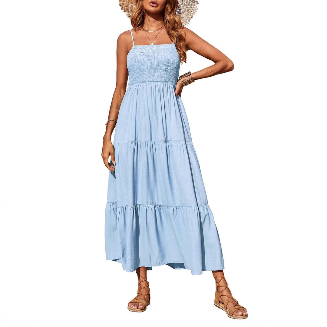 Damen Maxikleid mit verstellbaren Trägern und Rüschen Drune