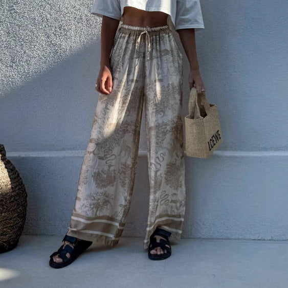 Damen Weite Palazzo-Hose mit floralem Muster und elastischem Bund Drune