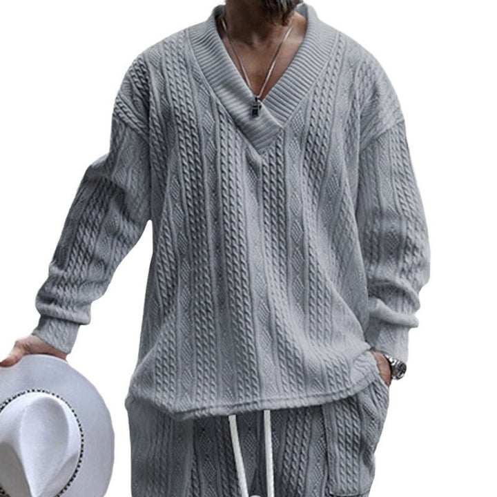 Herren nan Kabelstrick-Set mit tiefem V-Ausschnitt und Kordelbund-Jogginghose Drune