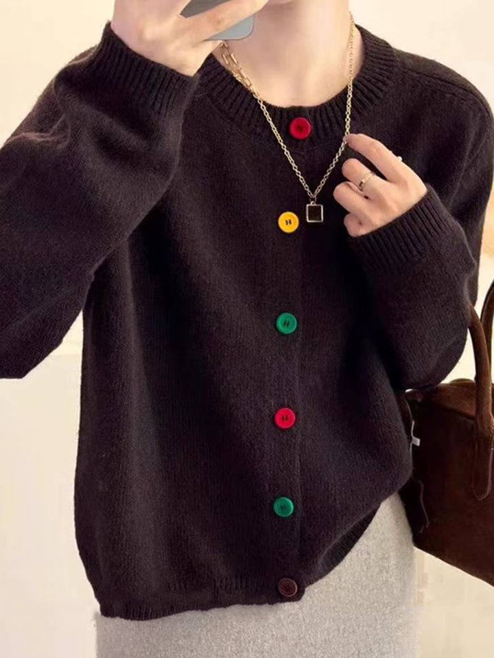 Damen Verspielte Strickjacke mit bunten Knopfdetails Drune