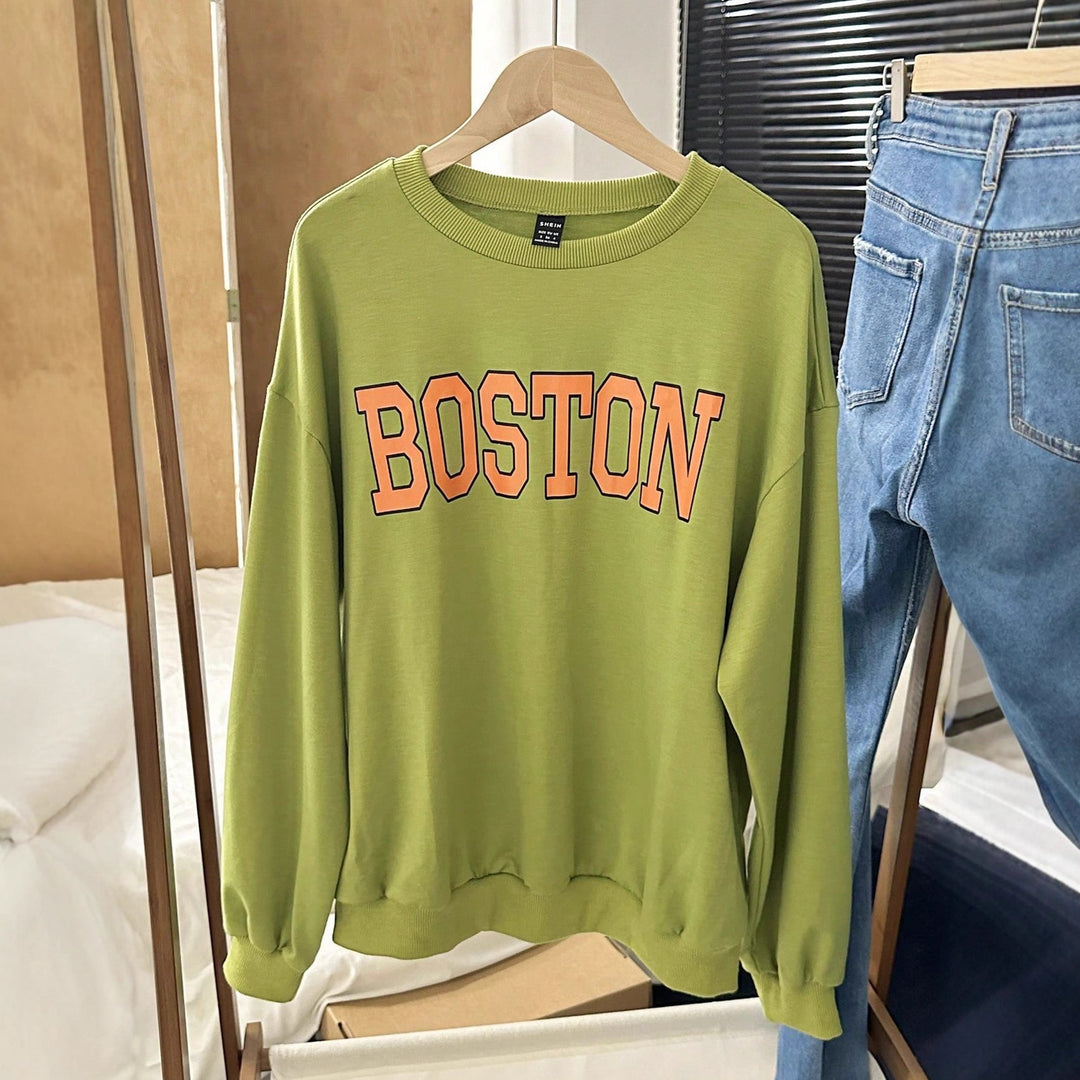 Damen lässiger Sweatshirt mit auffälligem Schriftzug Drune