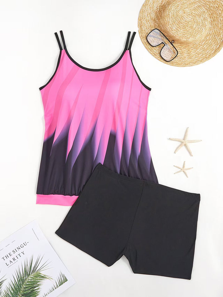 Damen Sportliches Tankini-Set mit farbenfrohem Oberteil und bequemen Shorts Drune