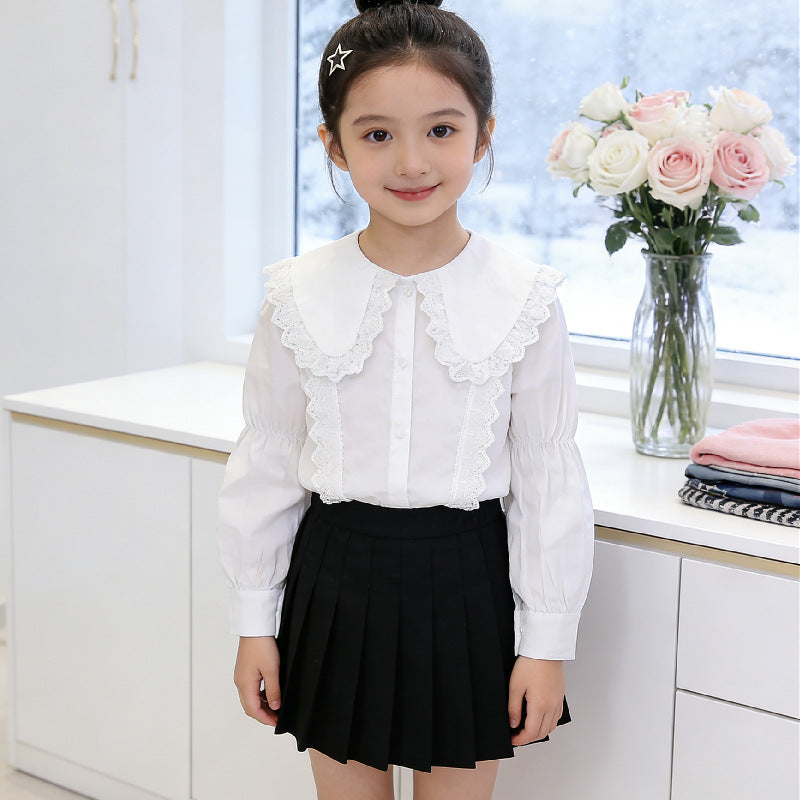 Mädchen Bluse mit eleganten Rüschen und großem Kragen Drune