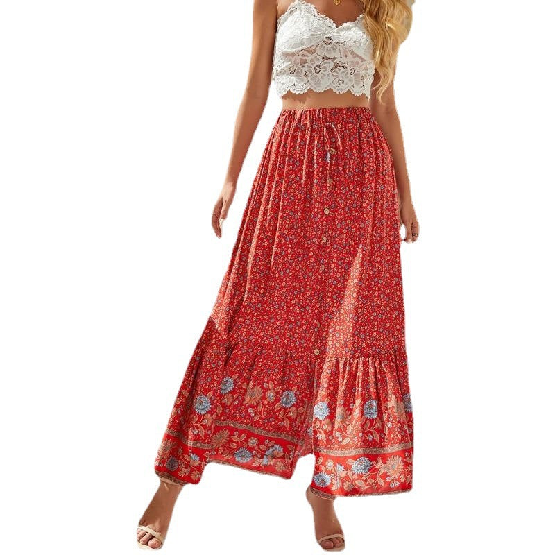 Damen Maxirock mit floralem Design und hoher Taille Drune