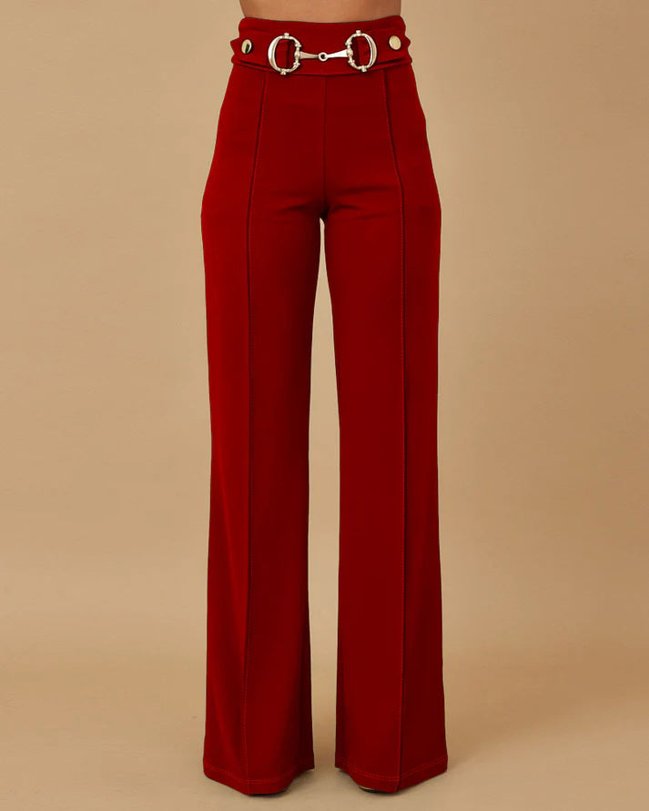 Damen weite Hochtaillenhose mit dekorativem Gürtel und eleganter Nahtführung Drune