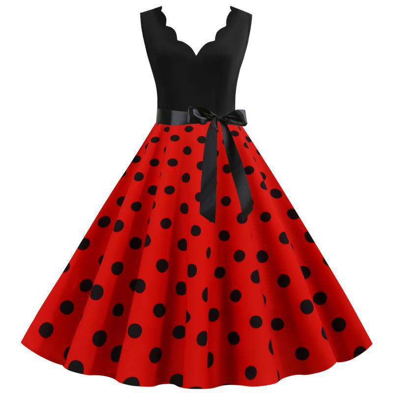 Damen Swing-Kleid mit modernem gepunktetem Design und elegantem V-Ausschnitt Drune