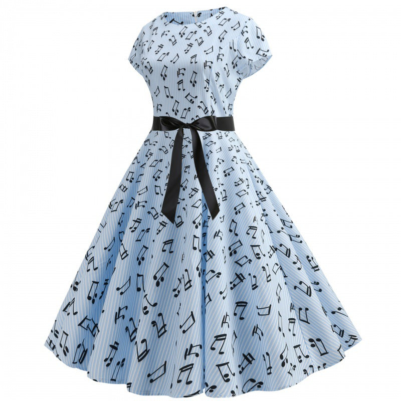Damen Klassisches Rockabilly Kleid mit Notenprint Drune