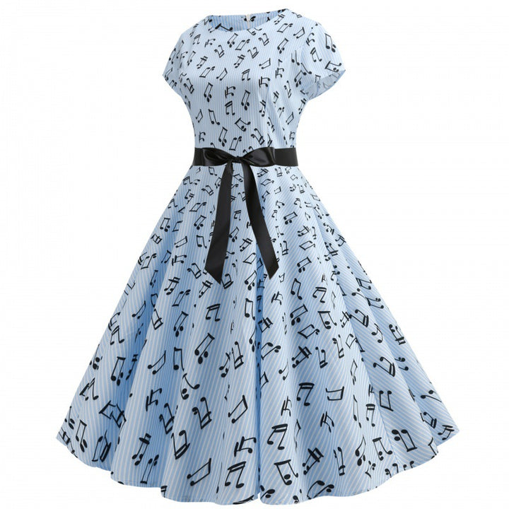Damen Klassisches Rockabilly Kleid mit Notenprint Drune