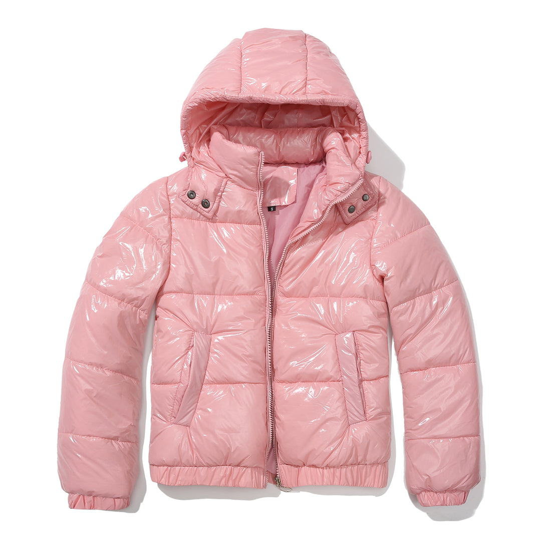 Damen glänzende Steppjacke mit abnehmbarer Kapuze Drune