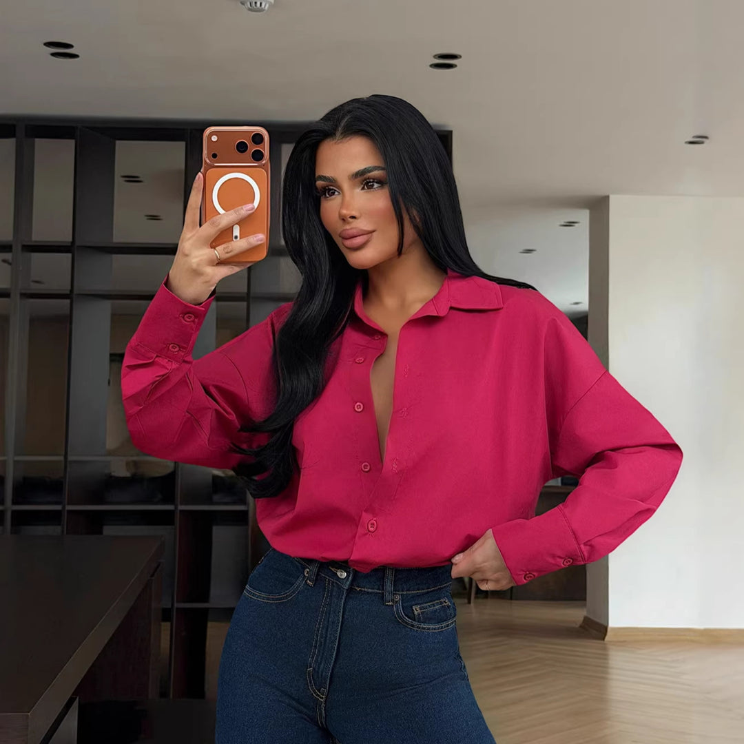 Damen elegant geschnittene Bluse mit Knopfleiste Drune