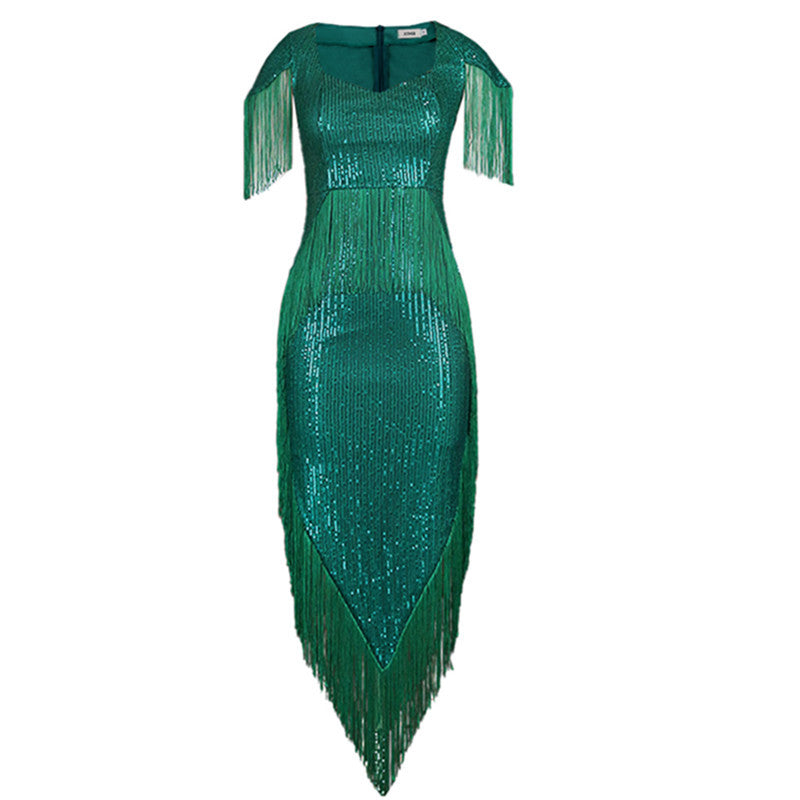 Damen glamouröses Abendkleid mit Fransendetails Drune