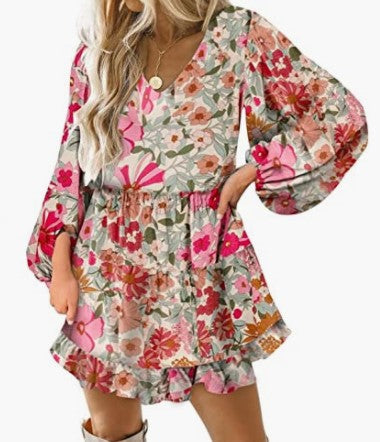 Damen Kurzarm Kleid mit voluminösen Puffärmeln Drune