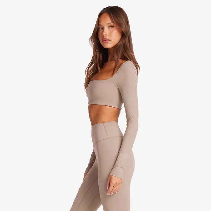 Damen Sportliches Langarm Crop-Top Drune
