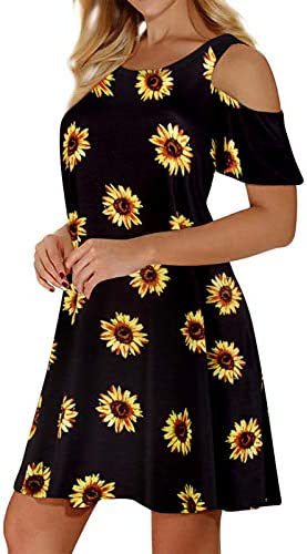 Damen Sommerkleid mit floralem Design und Schulterfreiem Schnitt Drune