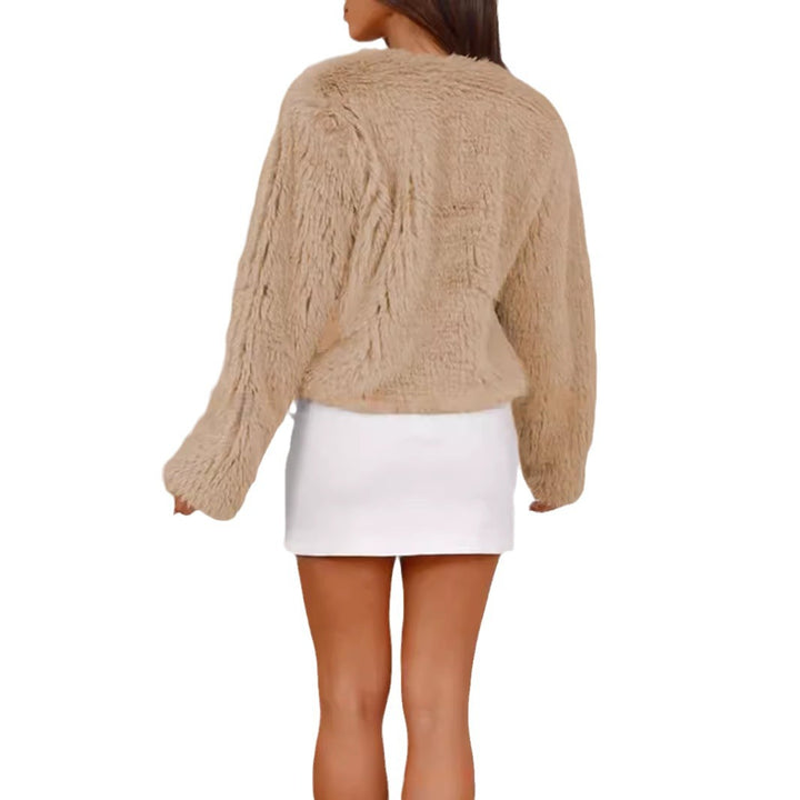 Damen flauschige Kurzjacke im modischen Design mit elastischem Bund Drune