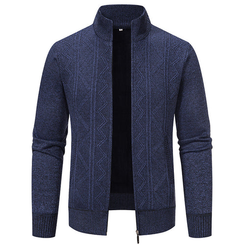 Herren elegante Strickjacke mit strukturiertem Zopfmuster und hohem Kragen Drune