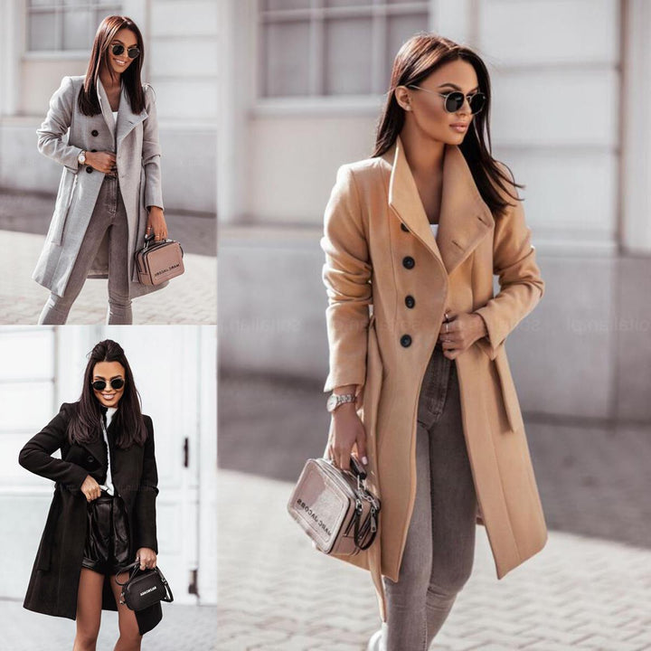 Damen Elegante und vielseitige Wollmanteljacke mit modischen Details Drune