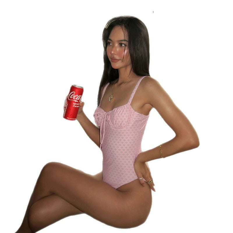 Damen Badeanzug mit süßem Herzmuster und verstellbaren Trägern Drune