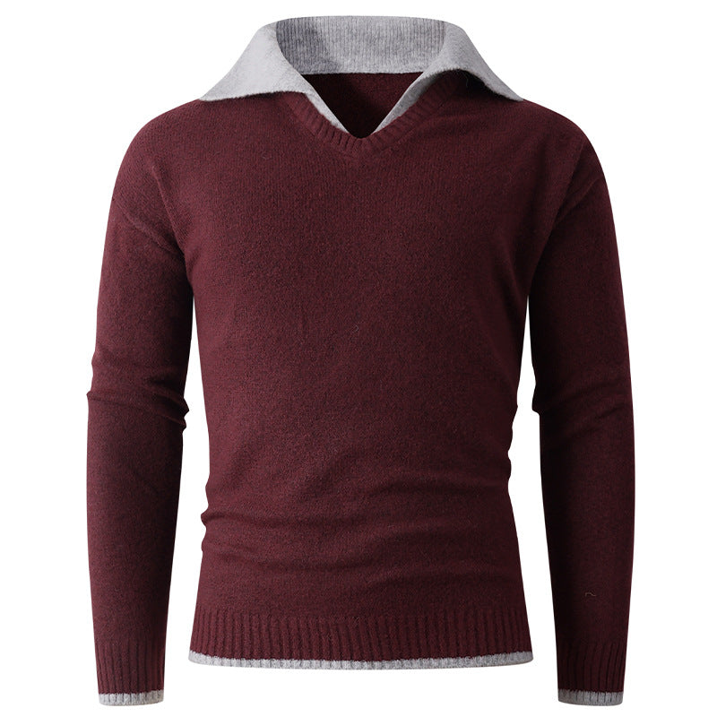 Herren eleganter V-Ausschnitt Pullover mit kontrastierendem Kragen Drune