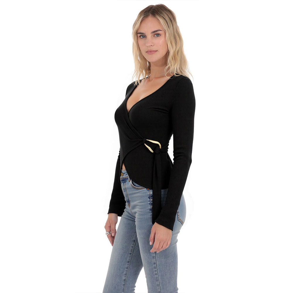 Damen Wickeloberteil mit langem Arm und eleganten Rüschendetails Drune