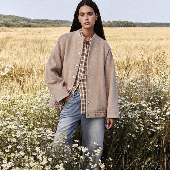 Damen modische Oversized-Wolljacke mit Knopfverschluss und lässiger Passform Drune