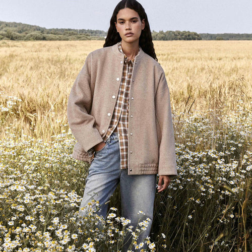 Damen modische Oversized-Wolljacke mit Knopfverschluss und lässiger Passform Drune