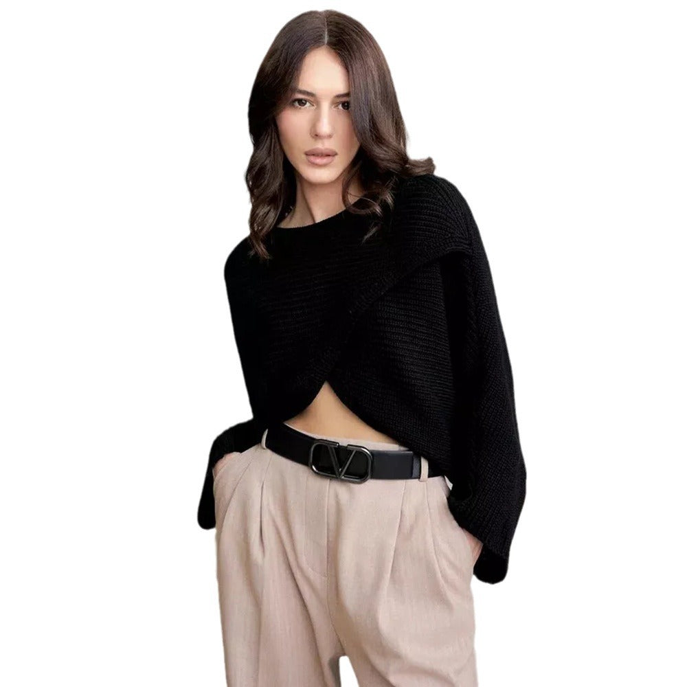 Damen Modischer cropped Strickpullover mit innovativem Schnitt Drune