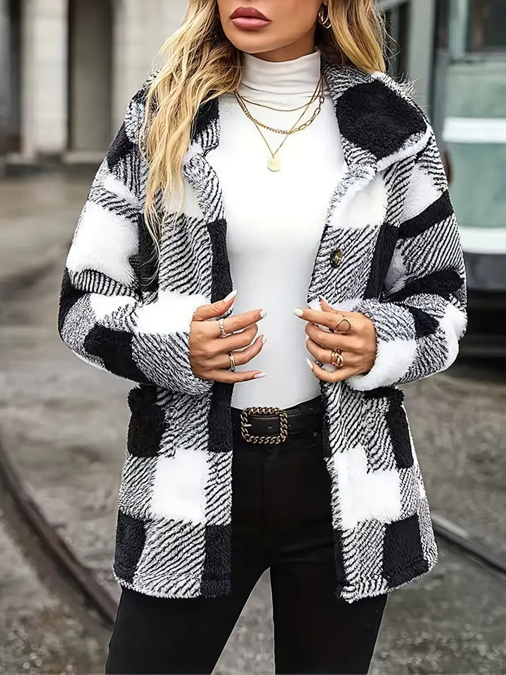 Damen Kuschelige Karofleecejacke im Casual-Stil Drune